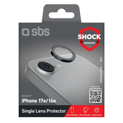 SBS - Ochranný kryt objektívu Single s aplikátorom pre iPhone 17e/16e, čierna