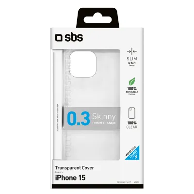 SBS - Puzdro Skinny pre iPhone 15, transparentná