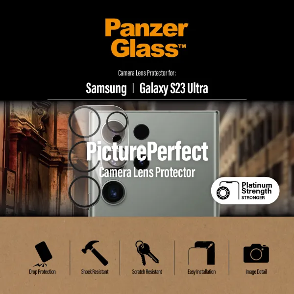PanzerGlass - Ochranný kryt objektívu PicturePerfect pre Samsung Galaxy S23 Ultra, čierna
