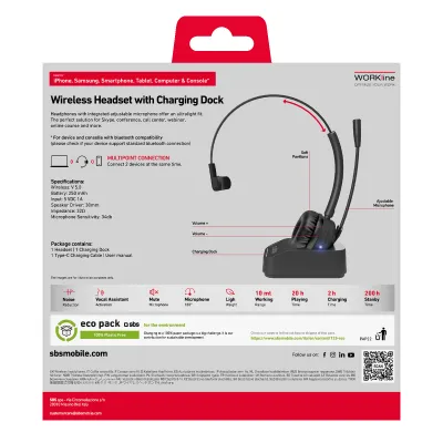 SBS - Bezdrôtový Headset s nabíjacou stanicou, čierna