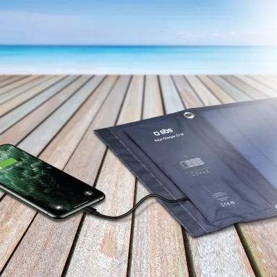 SBS - Prenosná solárna nabíjačka, 2x USB-A, 21 W, čierna