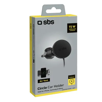 SBS - Držiak do auta Circle s MagSafe, do mriežky, 15 W, čierna