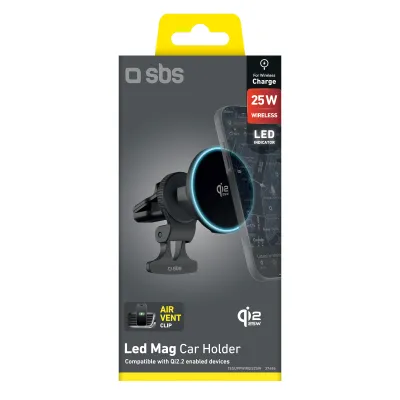 SBS - Držiak do auta Led Mag, do mriežky, QI 2.2, 25 W, čierna