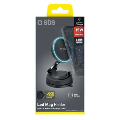 SBS - Držiak do auta Led Mag na palubnú dosku, MagSafe 15 W, čierna