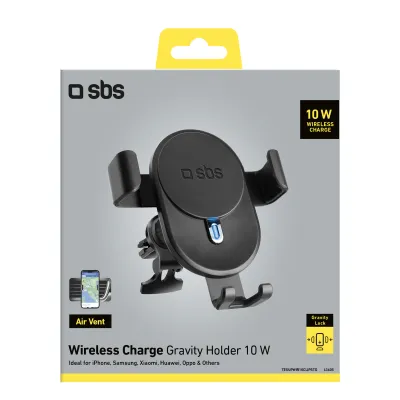 SBS - Držiak do auta Gravity s bezdrôtovým nabíjaním, do mriežky, 10 W, čierna