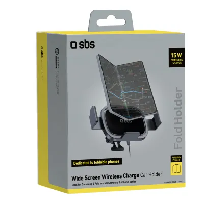 SBS - Držiak do auta Fold Holder s bezdrôtovým nabíjaním, čierna