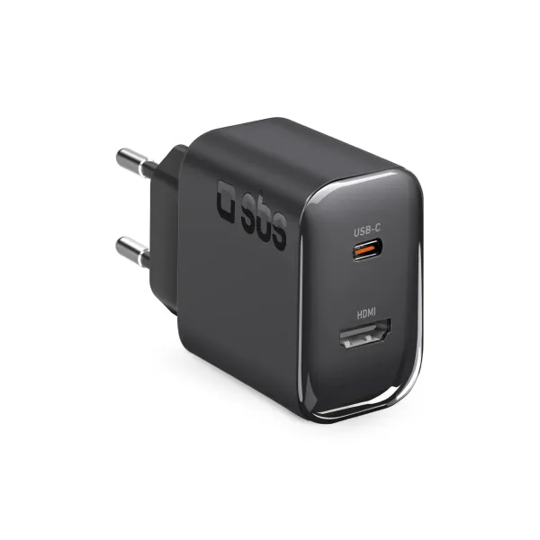 SBS - Cestovný adaptér HDMI/USB-C, PD, 65 W, čierna