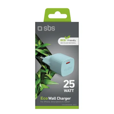 SBS - Cestovný adaptér Eco USB-C, 25 W, PD, svetlá modrá