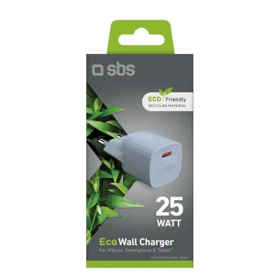 SBS - Cestovný adaptér Eco USB-C, 25 W, PD, svetlá zelená