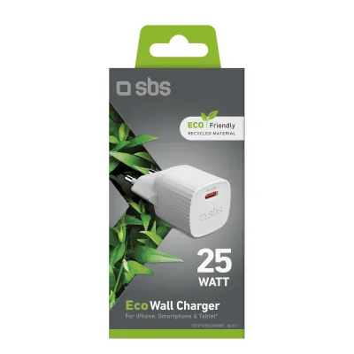 SBS - Cestovný adaptér Eco USB-C, 25 W, PD, biela