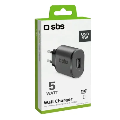 SBS - Cestovný adaptér USB-A, 5 W, 1 A, čierna