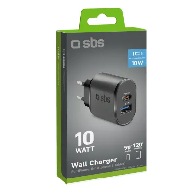 SBS - Cestovný adaptér USB-A/USB-C, 10 W, 2,1 A, čierna