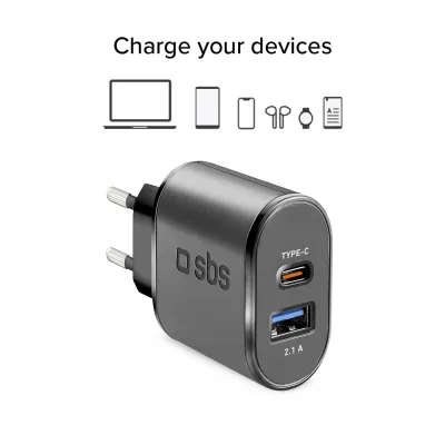 SBS - Cestovný adaptér USB-A/USB-C, 10 W, 2,1 A, čierna