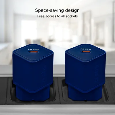 SBS - Cestovný adaptér NanoTube USB-C, GaN, 20 W, PD, modrá