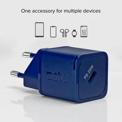 SBS - Cestovný adaptér NanoTube USB-C, GaN, 20 W, PD, modrá