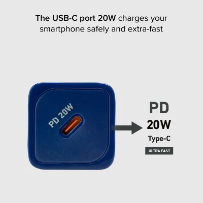 SBS - Cestovný adaptér NanoTube USB-C, GaN, 20 W, PD, modrá