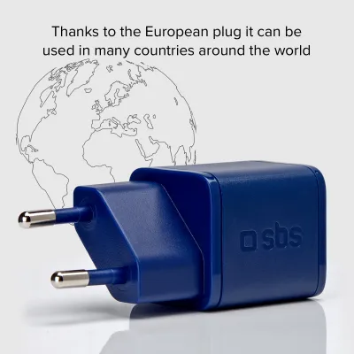 SBS - Cestovný adaptér NanoTube USB-C, GaN, 20 W, PD, modrá