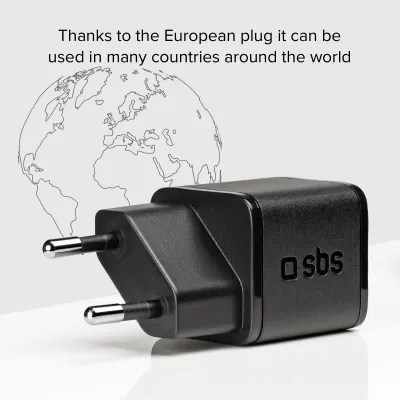 SBS - Cestovný adaptér NanoTube USB-C, GaN, 20 W, PD, čierna