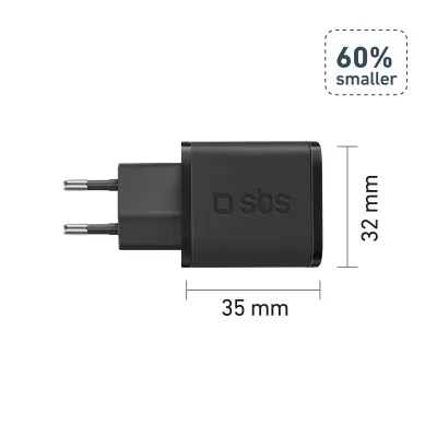 SBS - Cestovný adaptér NanoTube USB-C, GaN, 20 W, PD, čierna