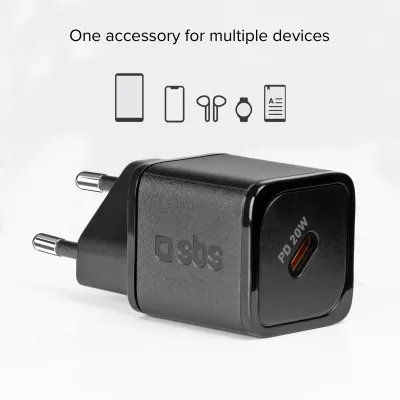 SBS - Cestovný adaptér NanoTube USB-C, GaN, 20 W, PD, čierna