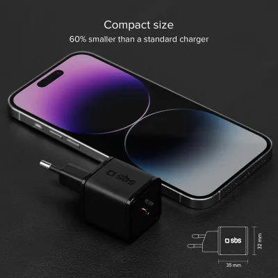 SBS - Cestovný adaptér NanoTube USB-C, GaN, 20 W, PD, čierna