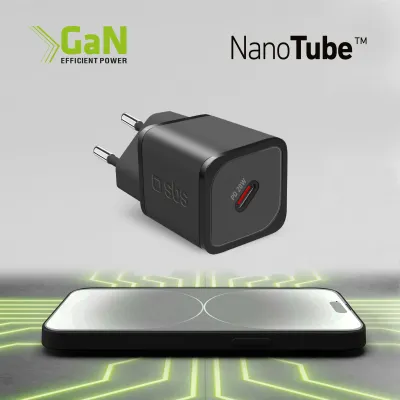 SBS - Cestovný adaptér NanoTube USB-C, GaN, 20 W, PD, čierna