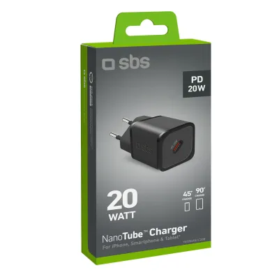 SBS - Cestovný adaptér NanoTube USB-C, GaN, 20 W, PD, čierna