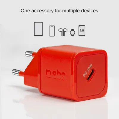 SBS - Cestovný adaptér NanoTube USB-C, GaN, 20 W, PD, červená