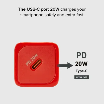 SBS - Cestovný adaptér NanoTube USB-C, GaN, 20 W, PD, červená