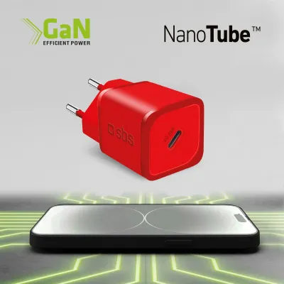 SBS - Cestovný adaptér NanoTube USB-C, GaN, 20 W, PD, červená