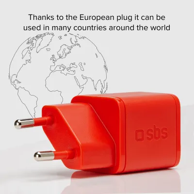 SBS - Cestovný adaptér NanoTube USB-C, GaN, 20 W, PD, červená