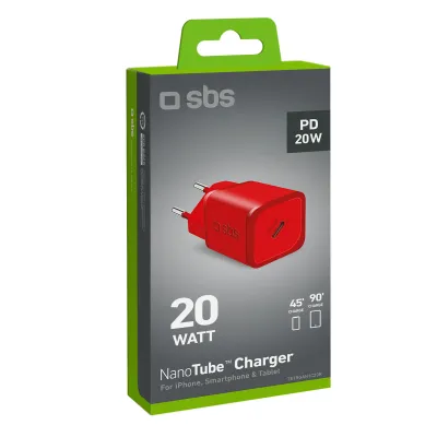 SBS - Cestovný adaptér NanoTube USB-C, GaN, 20 W, PD, červená