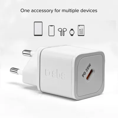 SBS - Cestovný adaptér NanoTube USB-C, GaN, 20 W, PD, biela
