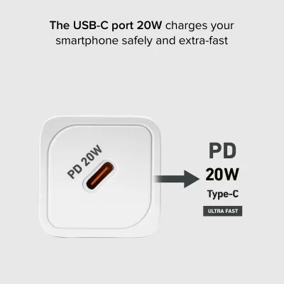SBS - Cestovný adaptér NanoTube USB-C, GaN, 20 W, PD, biela