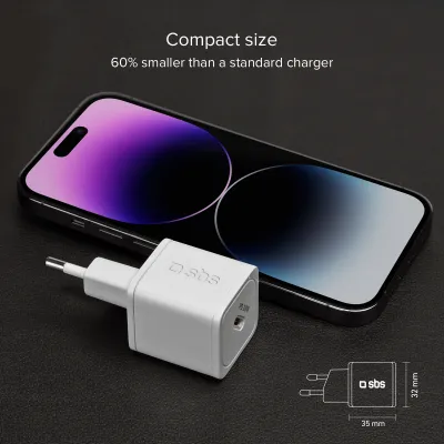 SBS - Cestovný adaptér NanoTube USB-C, GaN, 20 W, PD, biela