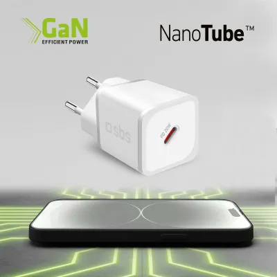 SBS - Cestovný adaptér NanoTube USB-C, GaN, 20 W, PD, biela