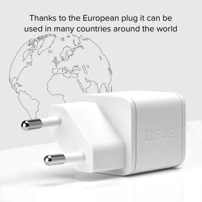 SBS - Cestovný adaptér NanoTube USB-C, GaN, 20 W, PD, biela