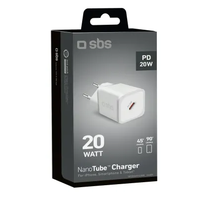SBS - Cestovný adaptér NanoTube USB-C, GaN, 20 W, PD, biela