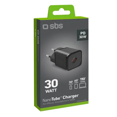SBS - Cestovný adaptér Mini USB-C, GaN, 30 W, PD, čierna