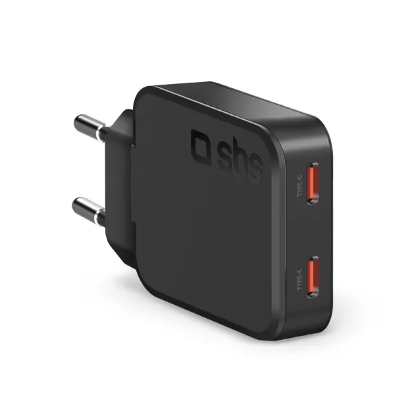 SBS - Cestovný adaptér Slim 2x USB-C, GaN, PD, 65 W, čierna
