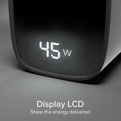 SBS - Cestovný adaptér LCD USB-C, GaN, 45 W, PD, čierna
