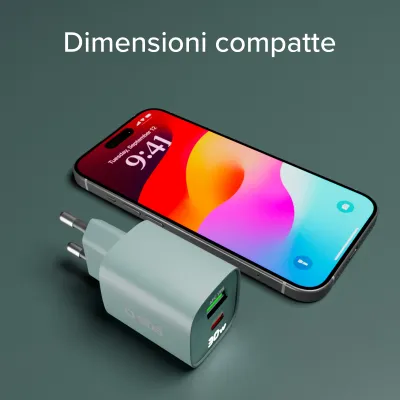 SBS - Cestovný adaptér LCD USB-C/USB-A, GaN, 30 W, PD, svetlá modrá