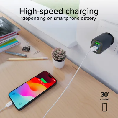 SBS - Cestovný adaptér LCD USB-C/USB-A, GaN, 30 W, PD, modrá