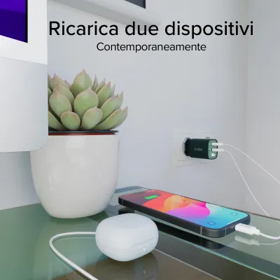 SBS - Cestovný adaptér LCD USB-C/USB-A, GaN, 30 W, PD, zelená