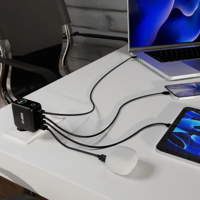 SBS - Cestovný adaptér Smart GaN, PD, 100 W, 3x USB-C/USB-A, čierna