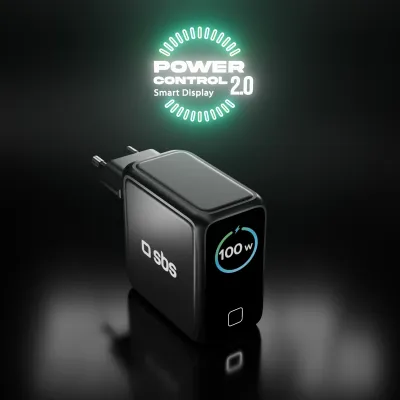 SBS - Cestovný adaptér Smart GaN, PD, 100 W, 3x USB-C/USB-A, čierna