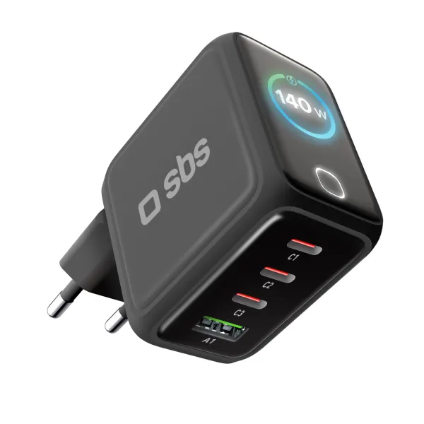SBS - Cestovný adaptér Smart GaN 3x USB-C/USB-A, PD, 140 W, čierna