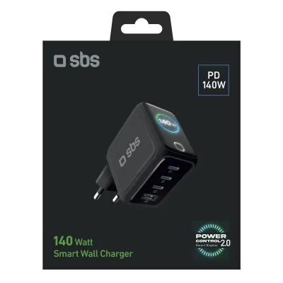 SBS - Cestovný adaptér Smart GaN 3x USB-C/USB-A, PD, 140 W, čierna