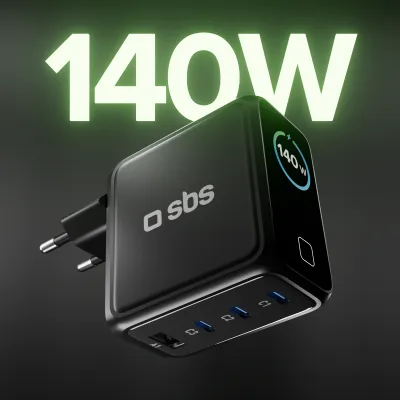 SBS - Cestovný adaptér Smart GaN 3x USB-C/USB-A, PD, 140 W, čierna
