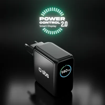 SBS - Cestovný adaptér Smart GaN 3x USB-C/USB-A, PD, 140 W, čierna